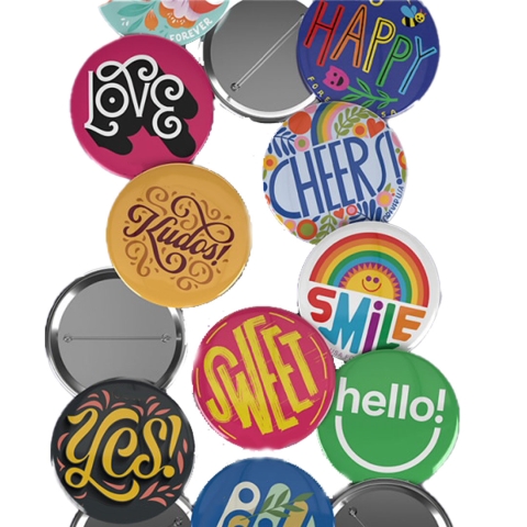 variety of colorful badge buttons