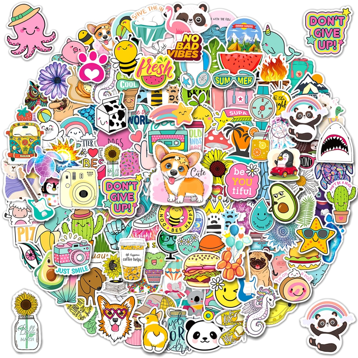 image of numerous overlapping cartoon stickers